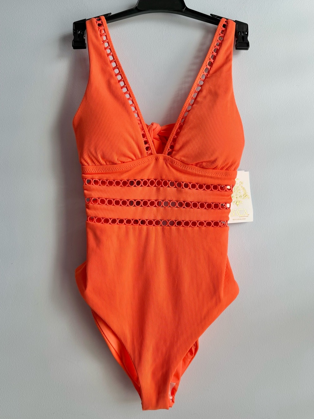 Becca Women's Orange Modern Edge Ribbed One-Piece Swimsuit Size Small